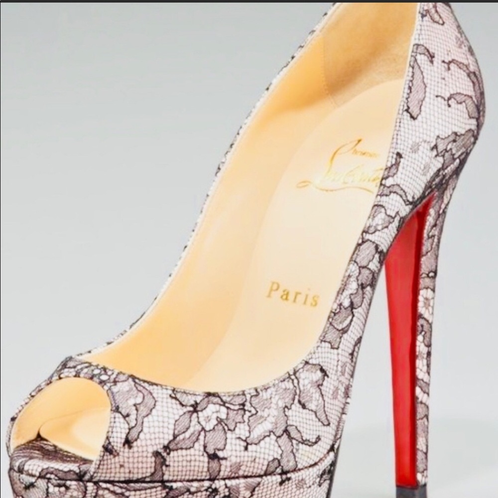 Christian Louboutin Peep Toe Pumps Black Nude Lace